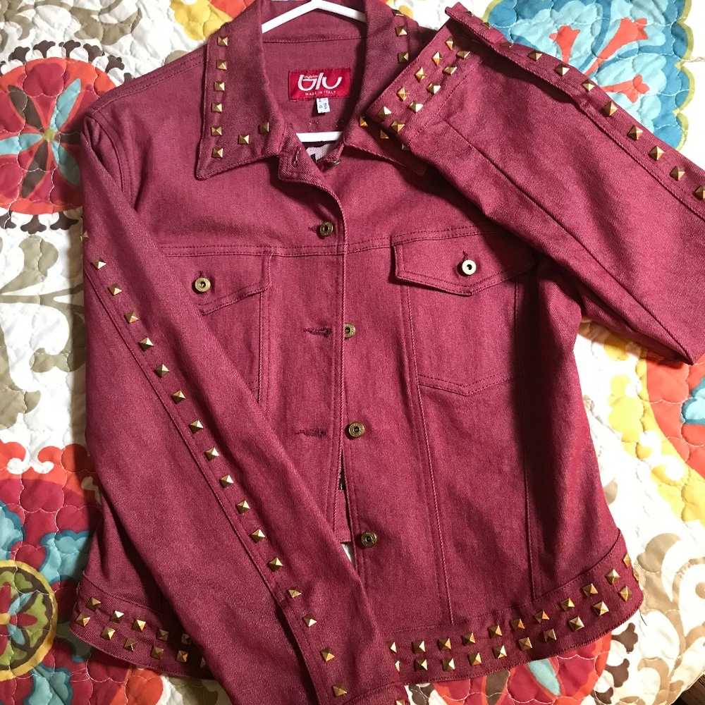HOT! Gold Studded Red Denim Authentic Byblos Western Style Jacket